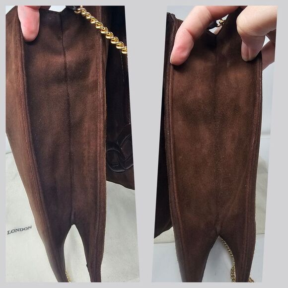 Vtg Rayne London Brown Suede Gold Chain Classic Envelope Shoulder Bag Crossbody - Picture 3 of 16